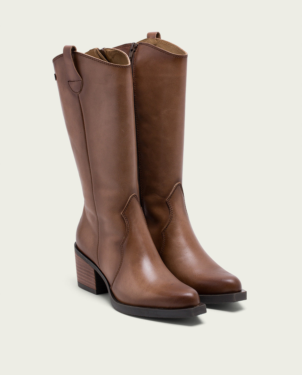 porronet BOTAS COWBOY DE PIEL TAUPE CON CREMALLERA HELGA Libre de impuestos