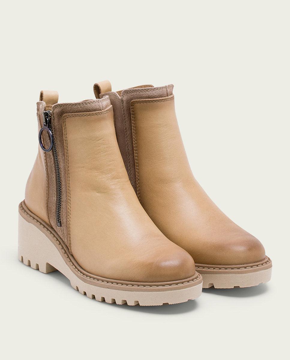 porronet BOTINES DE PIEL CON CUÑA Y CREMALLERA CAMEL LEONA Ofertas especiales
