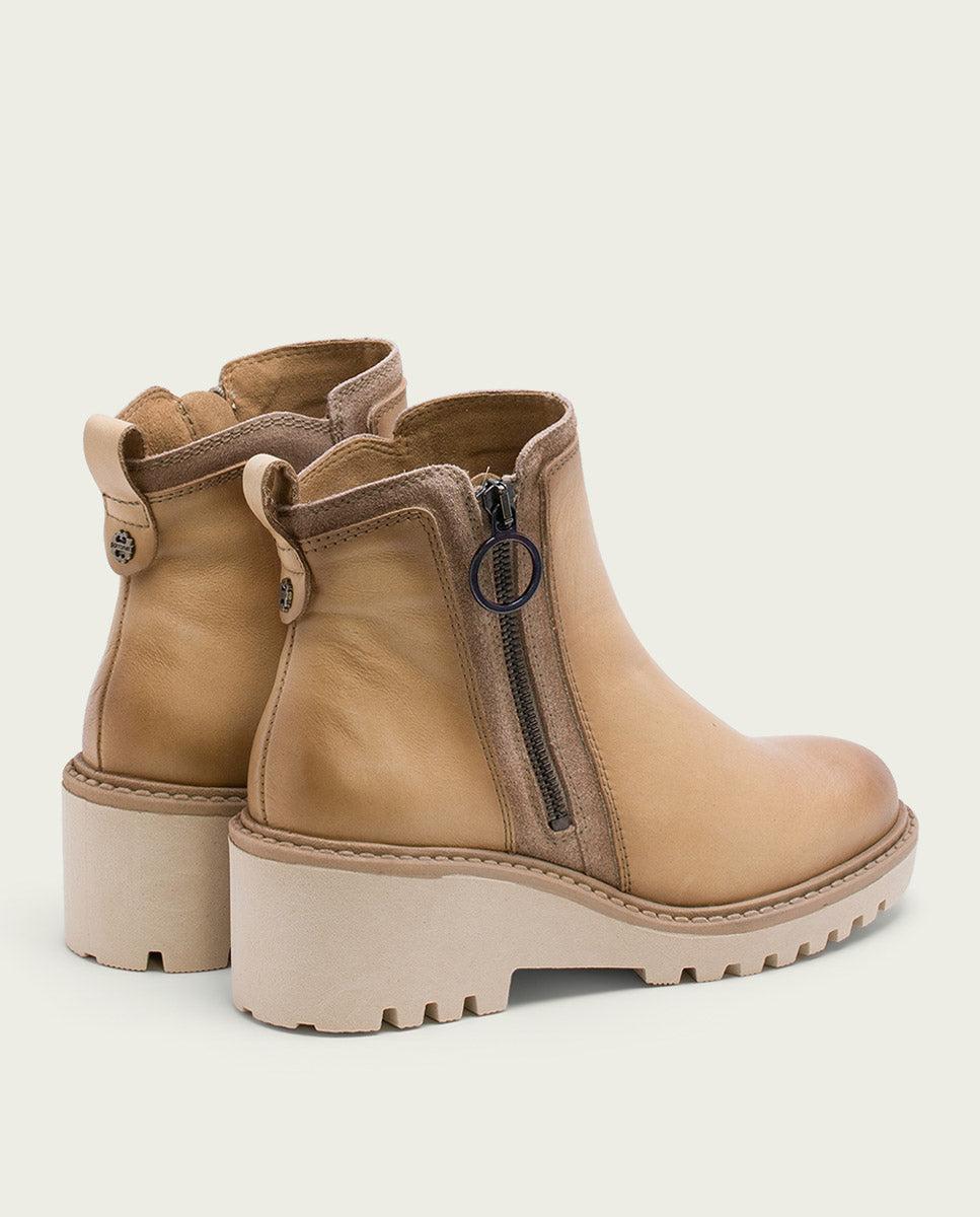 porronet BOTINES DE PIEL CON CUÑA Y CREMALLERA CAMEL LEONA Ofertas especiales