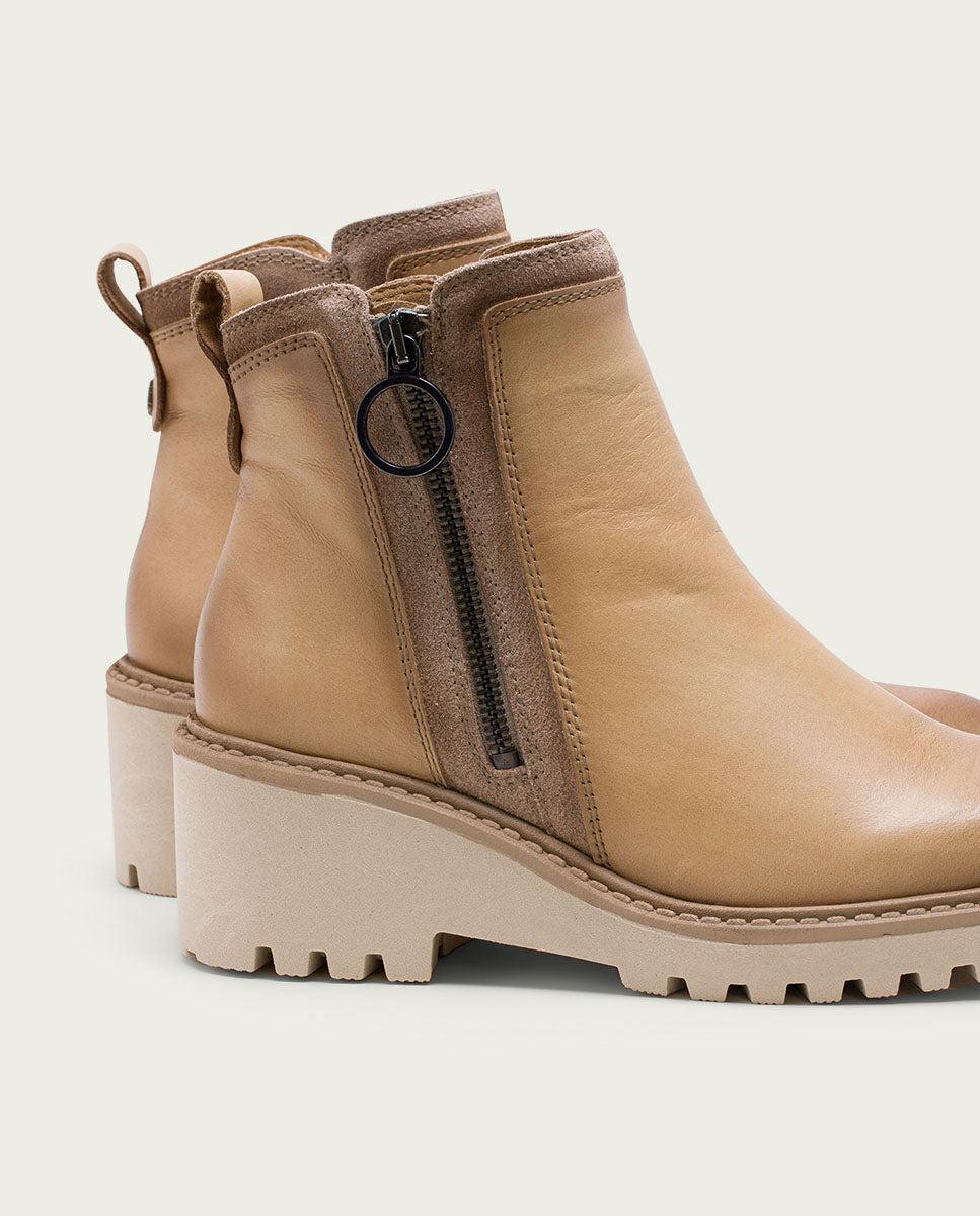 porronet BOTINES DE PIEL CON CUÑA Y CREMALLERA CAMEL LEONA Ofertas especiales