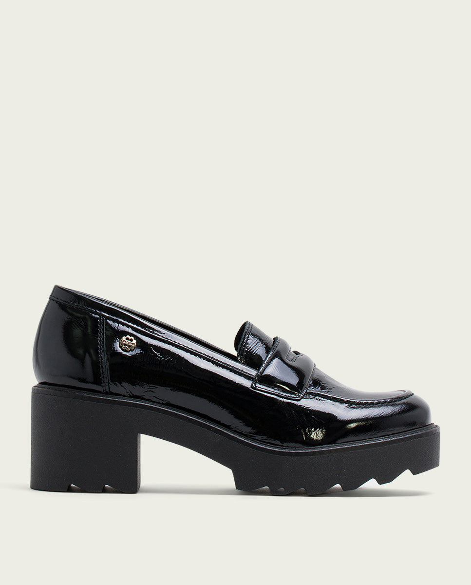 porronet MOCASINES DE PIEL CHAROL CON TACÓN NEGRO MADDY Rebajas