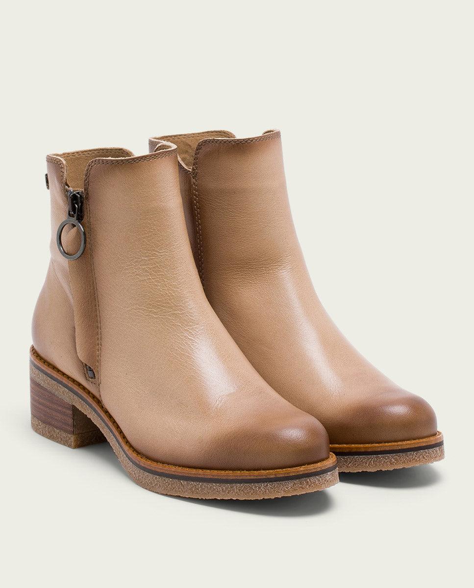 porronet BOTINES DE PIEL CAMEL CON CREMALLERA GINGER En oferta