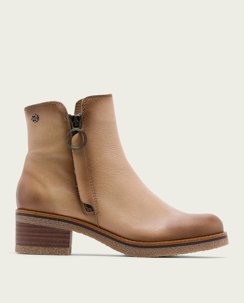 porronet BOTINES DE PIEL CAMEL CON CREMALLERA GINGER En oferta