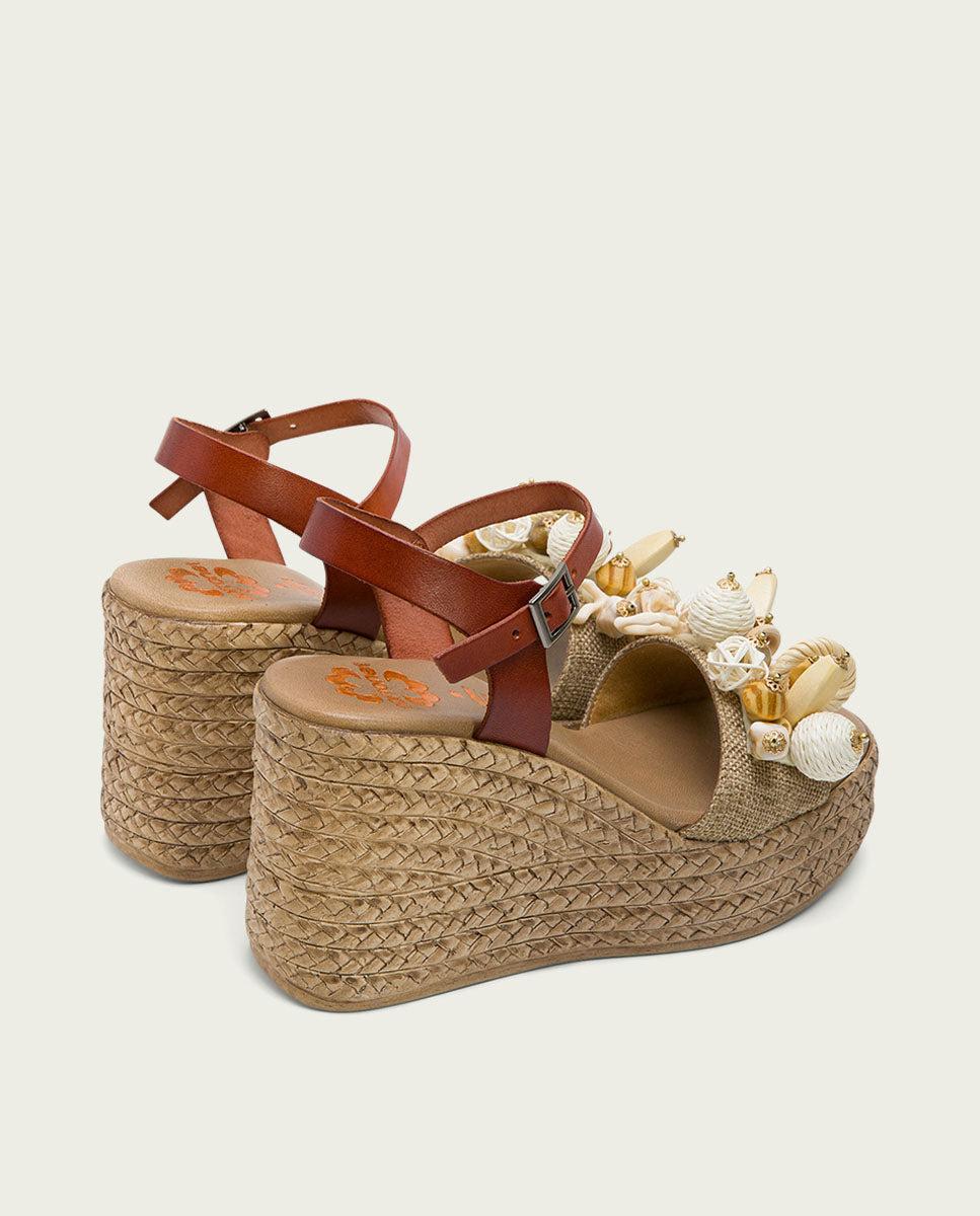 porronet SANDALIA PIEL CUÑA CON ADORNOS CUERO KAIRI Tienda