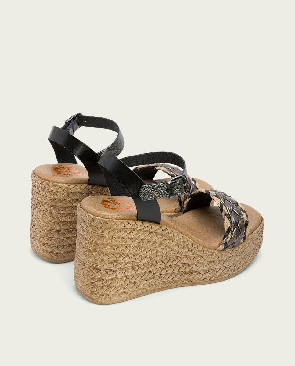 porronet SANDALIA PIEL CUÑA NEGRO PLOMO KALI Tienda