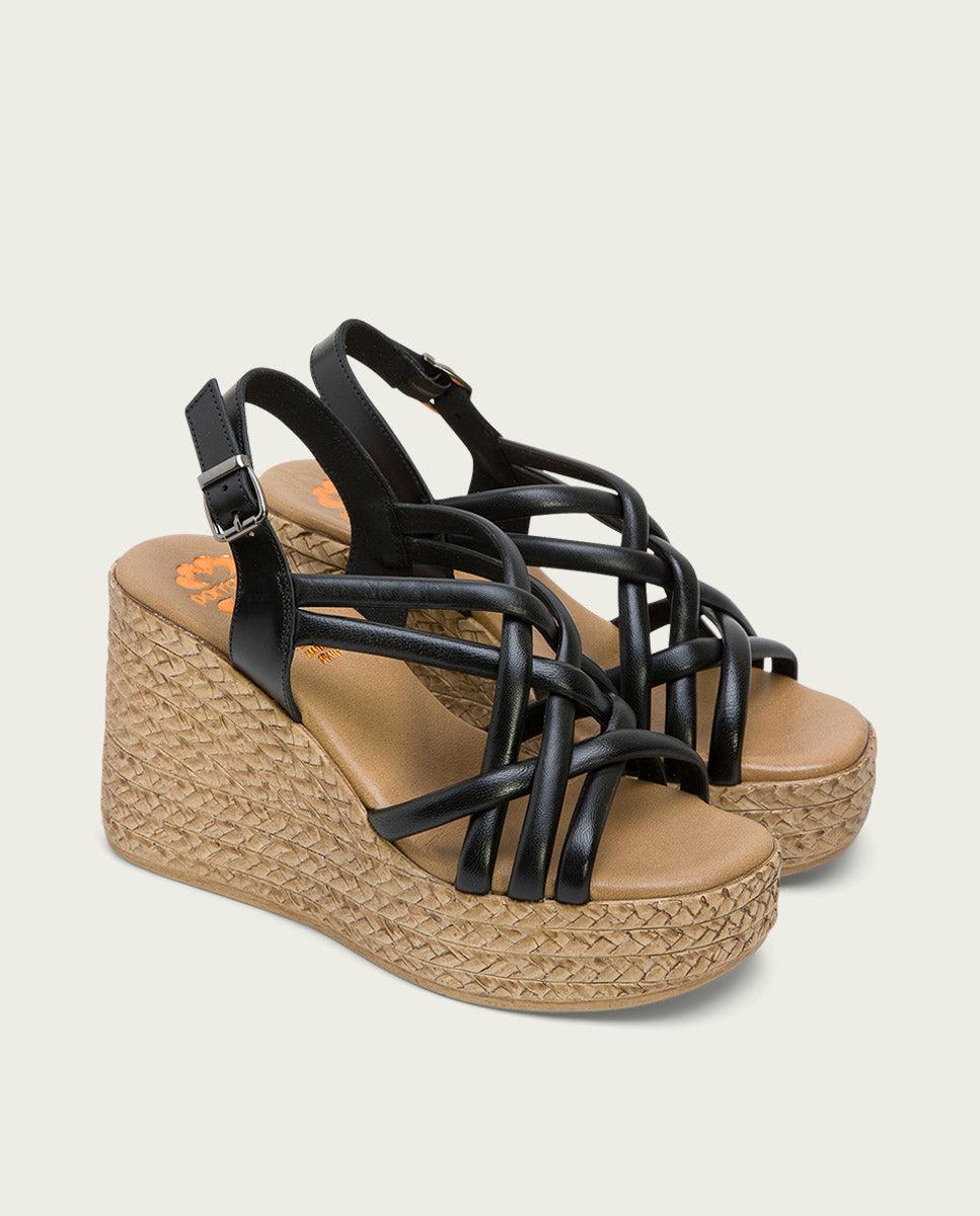 porronet SANDALIA CUÑA PIEL NEGRA KIMI Rebajas online