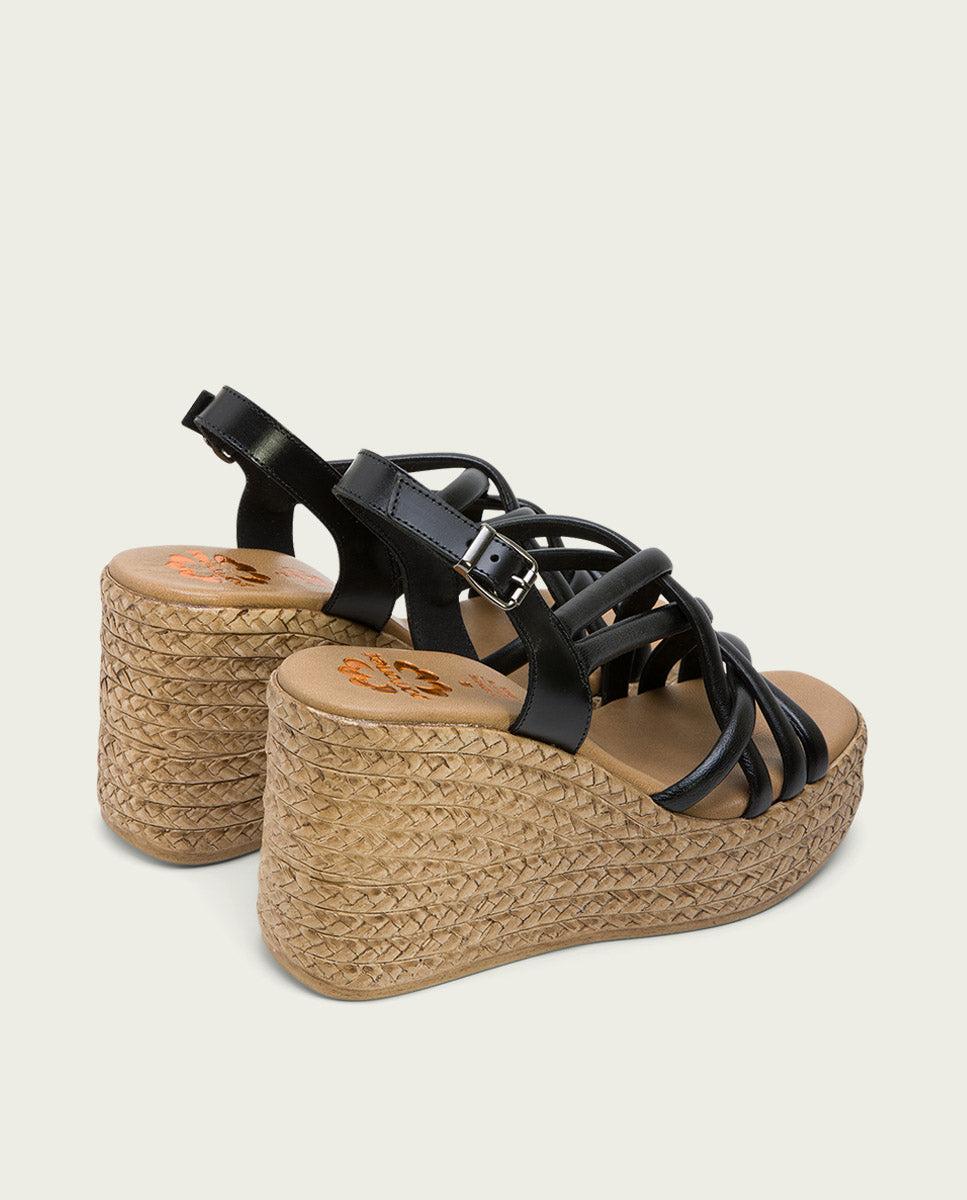 porronet SANDALIA CUÑA PIEL NEGRA KIMI Rebajas online