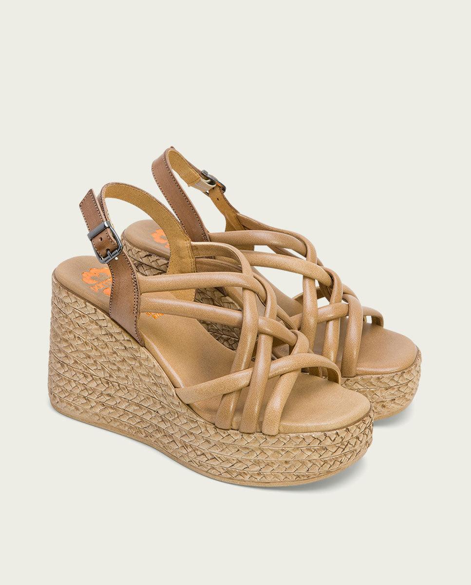 porronet SANDALIA CUÑA PIEL TAUPE KIMI Rebajas top