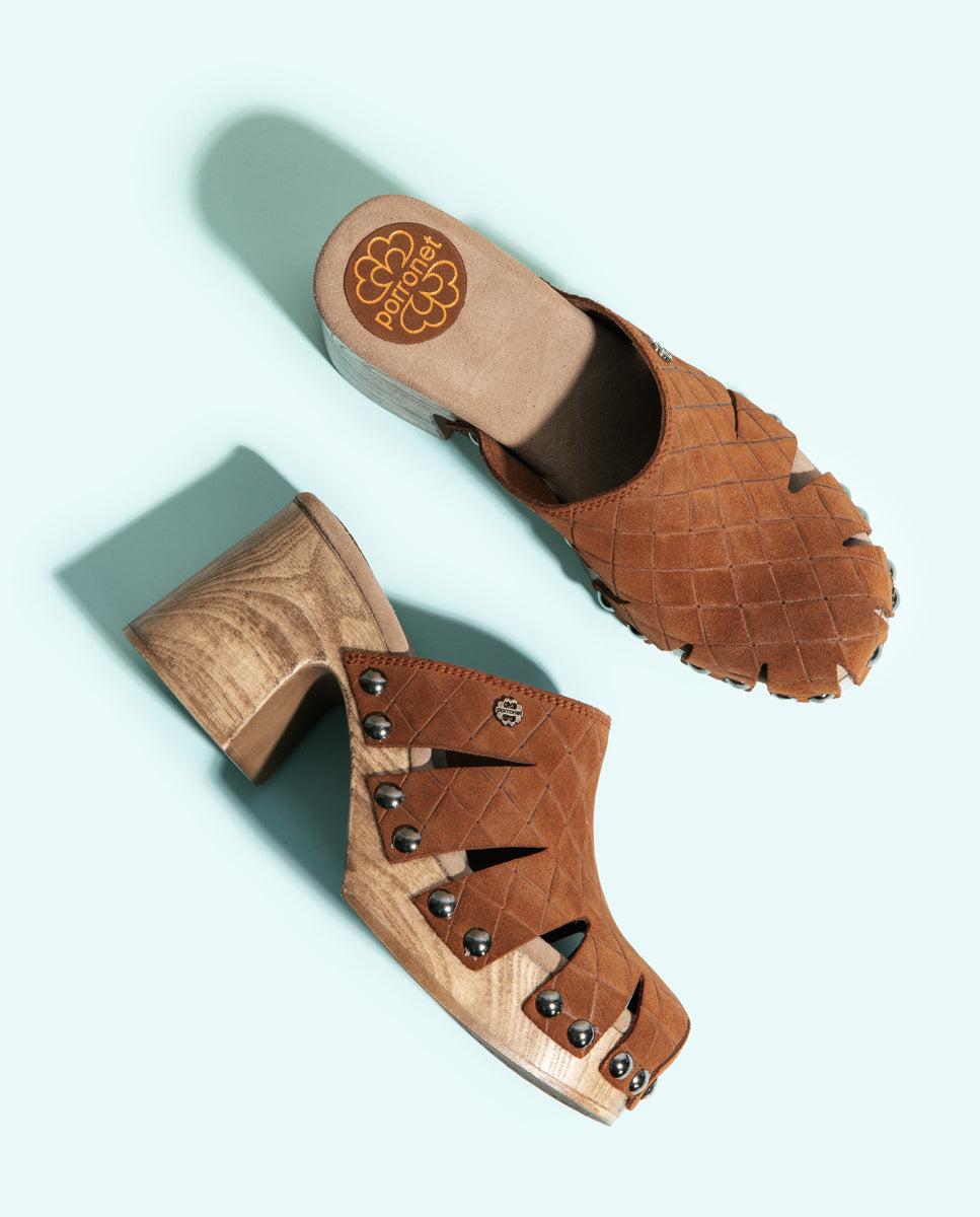 porronet ZUECO TACÓN SERRAJE CUERO MALLA Outlet online