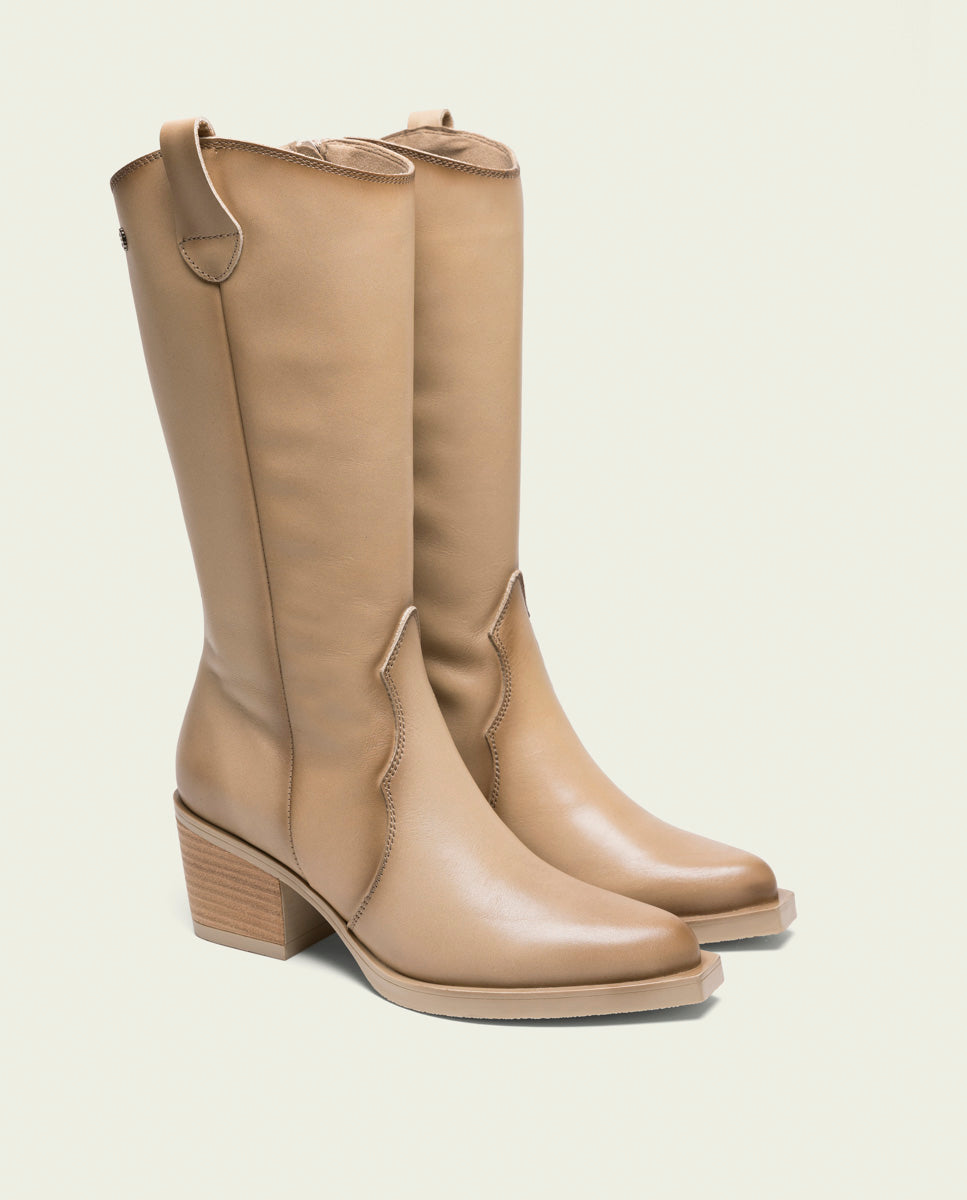 porronet BOTAS COWBOY DE PIEL CAMEL CON CREMALLERA HELGA Solo hoy