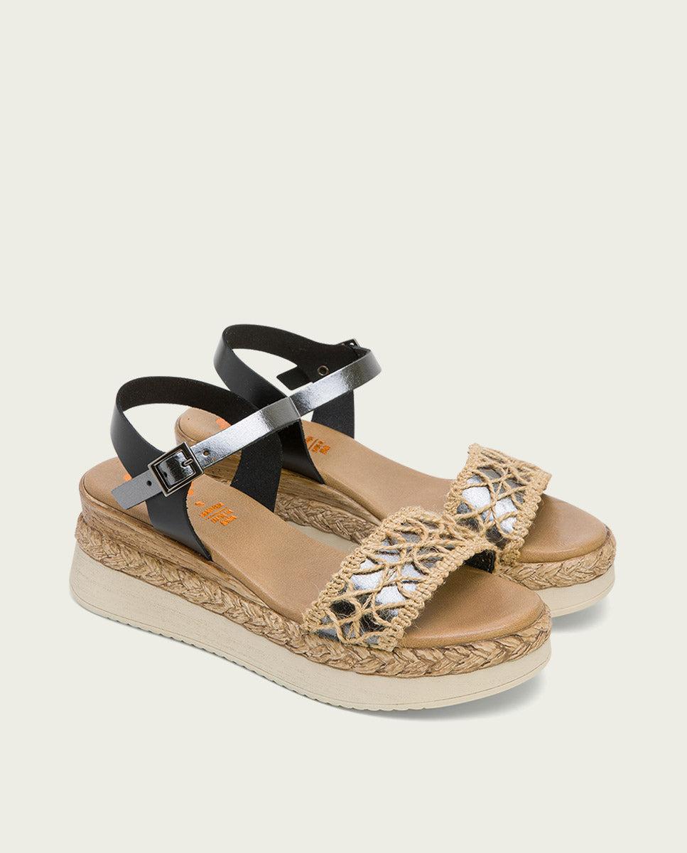 porronet SANDALIA PIEL CUÑA NEGRO PLOMO FRISIA En oferta