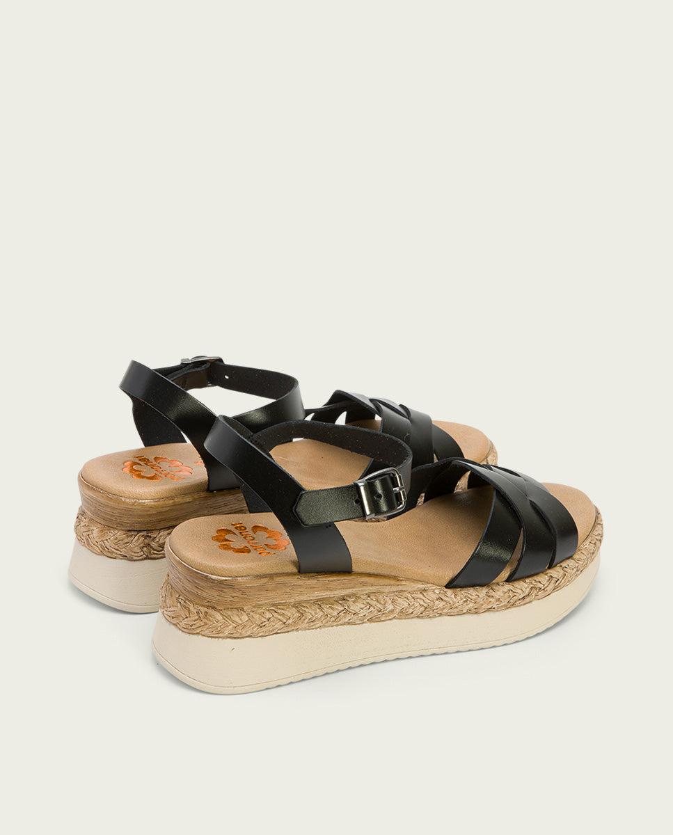 porronet SANDALIA CUÑA PIEL NEGRA FRIDA Última moda