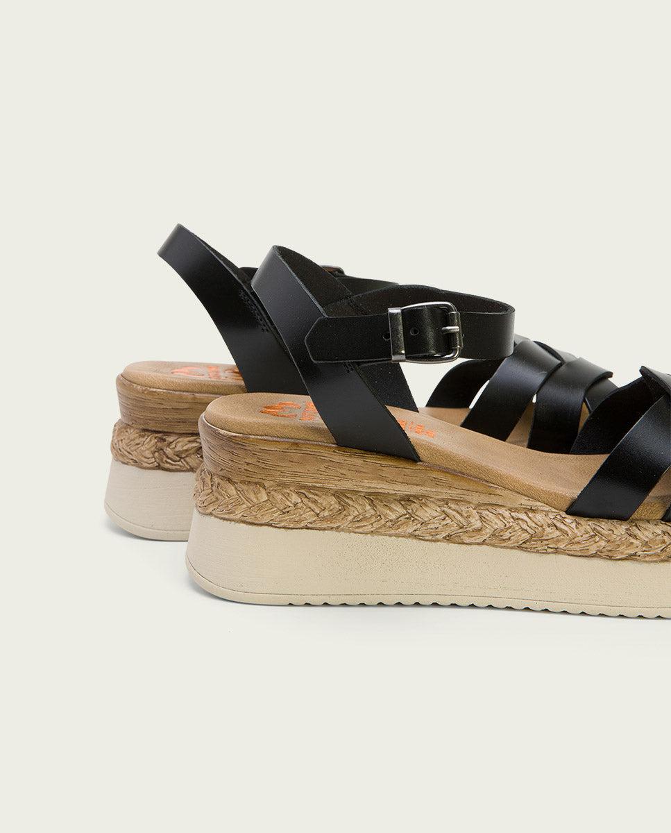 porronet SANDALIA CUÑA PIEL NEGRA FRIDA Última moda