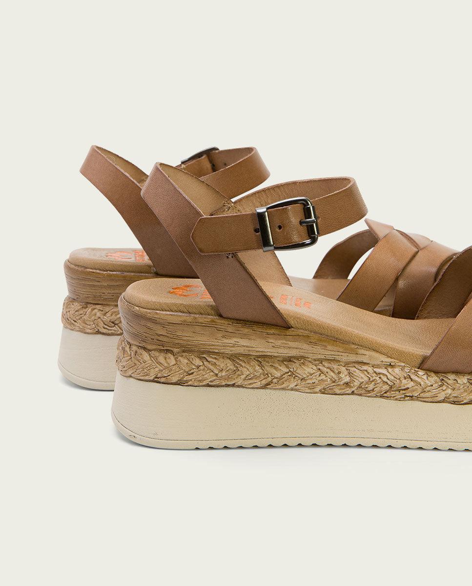 porronet SANDALIA CUÑA PIEL TAUPE FRIDA Descuento por venta flash