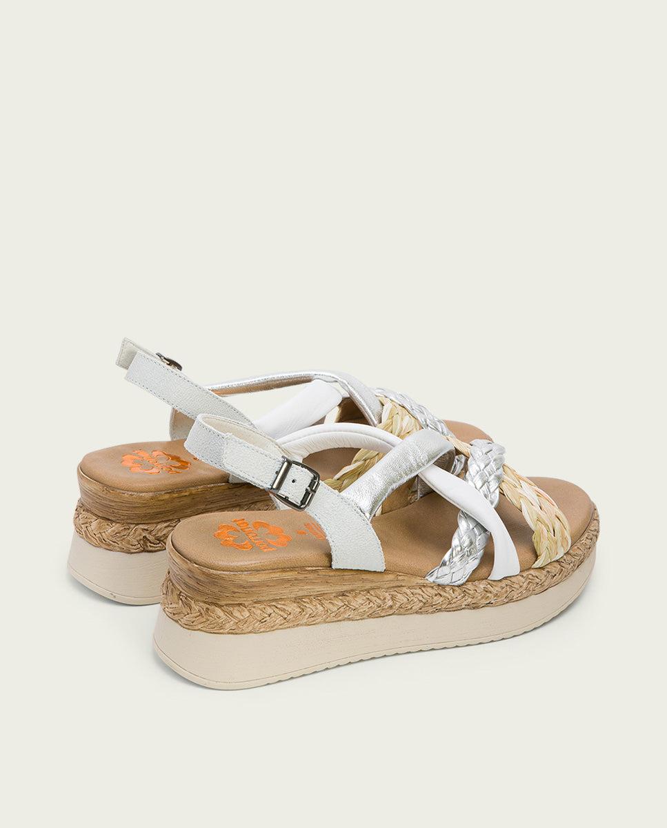 porronet SANDALIA PIEL CUÑA BLANCO PLATA FLAVIA Ofertas especiales