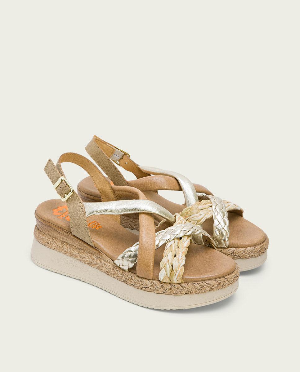 porronet SANDALIA PIEL CUÑA ARENA PLATINO FLAVIA En oferta