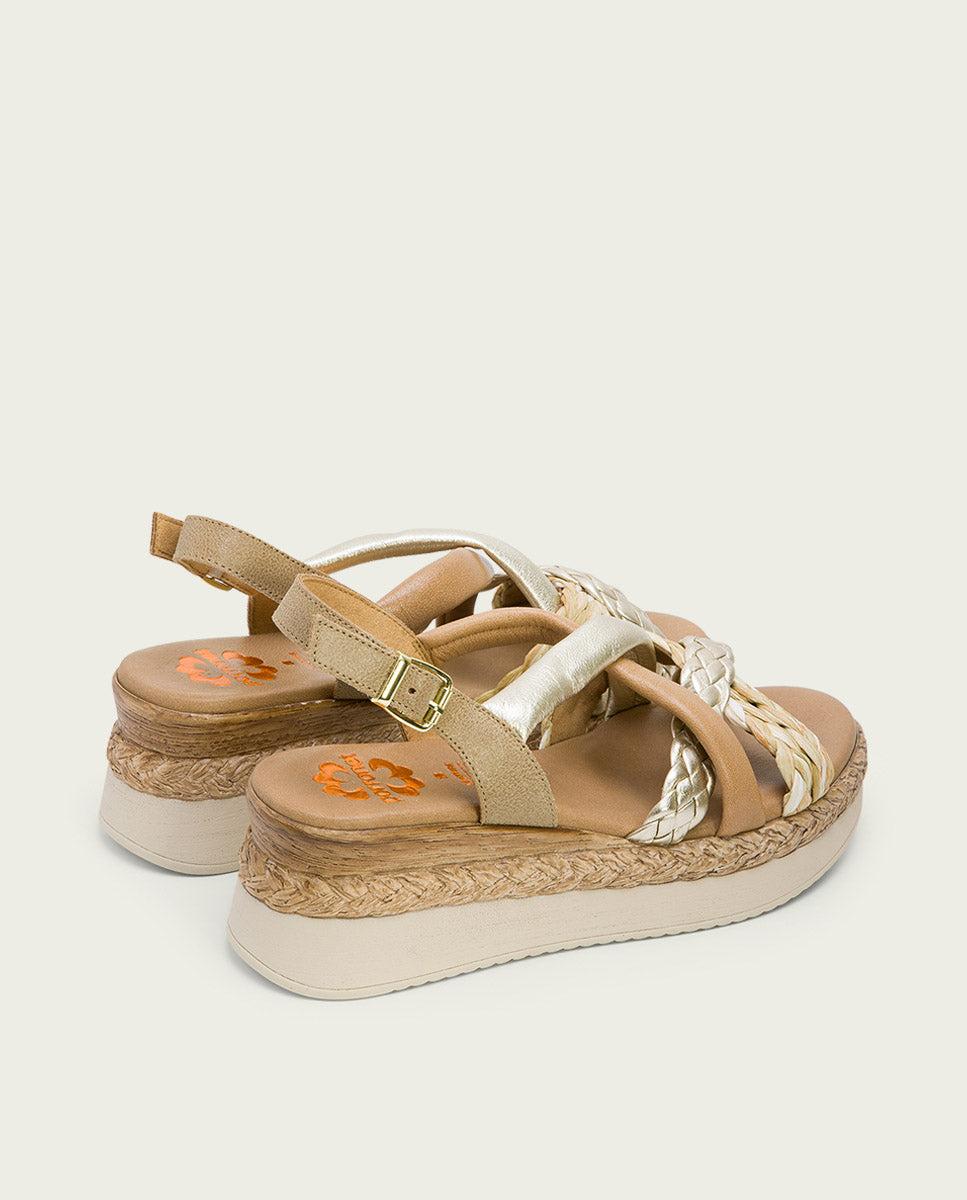 porronet SANDALIA PIEL CUÑA ARENA PLATINO FLAVIA En oferta