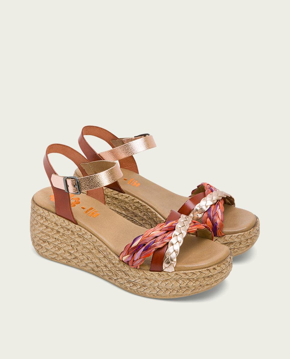porronet SANDALIA PIEL CUÑA CUERO ROSE GINA Rebajas online