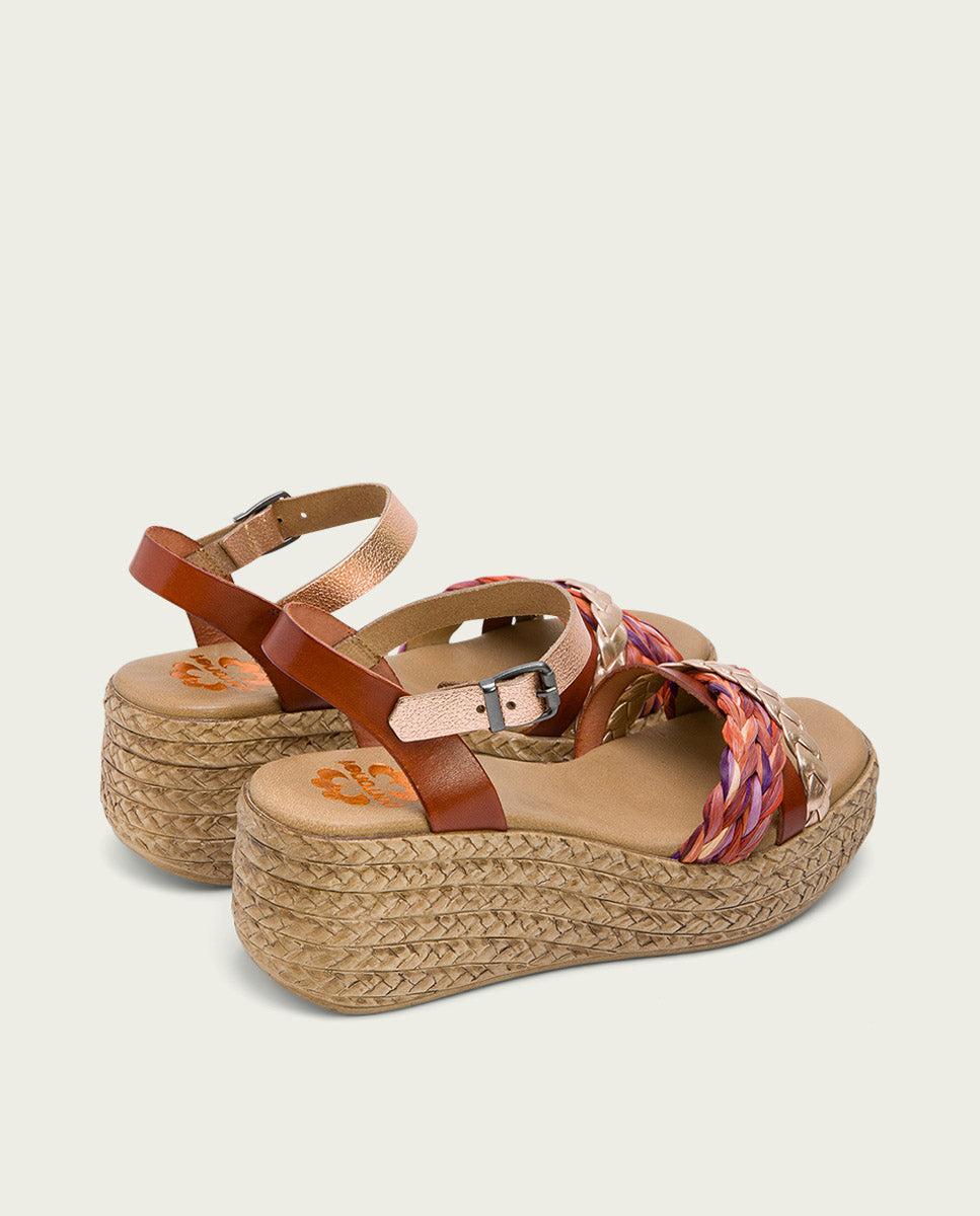 porronet SANDALIA PIEL CUÑA CUERO ROSE GINA Rebajas online