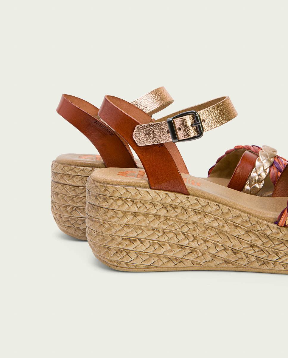 porronet SANDALIA PIEL CUÑA CUERO ROSE GINA Rebajas online