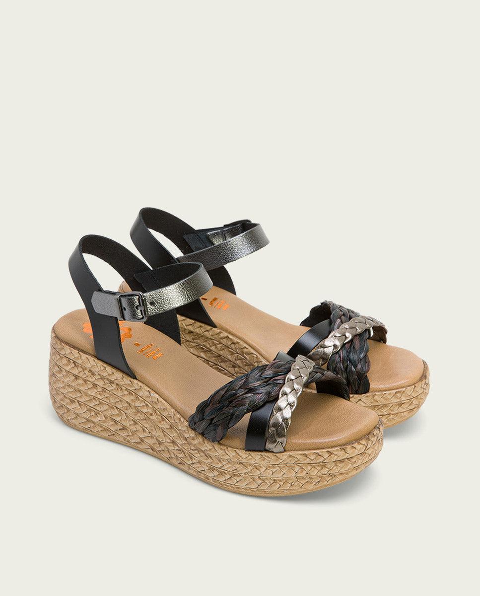 porronet SANDALIA PIEL CUÑA NEGRO PLOMO GINA Rebajas top