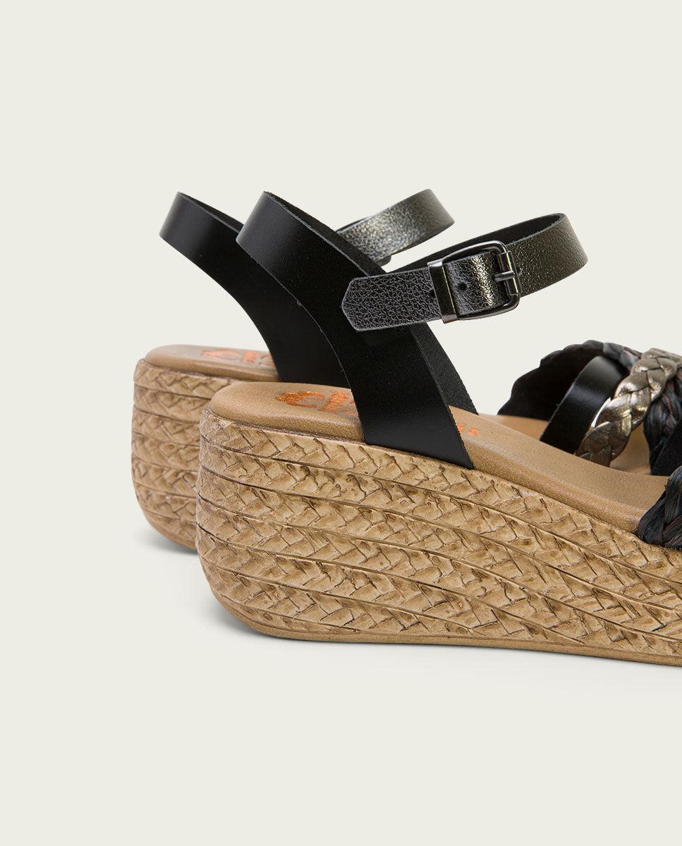 porronet SANDALIA PIEL CUÑA NEGRO PLOMO GINA Rebajas top