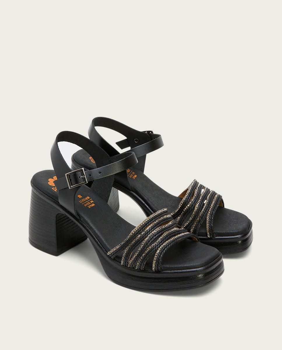 porronet SANDALIA TACON PIEL Y TEXTIL NEGRO ILKA Tienda de fábrica