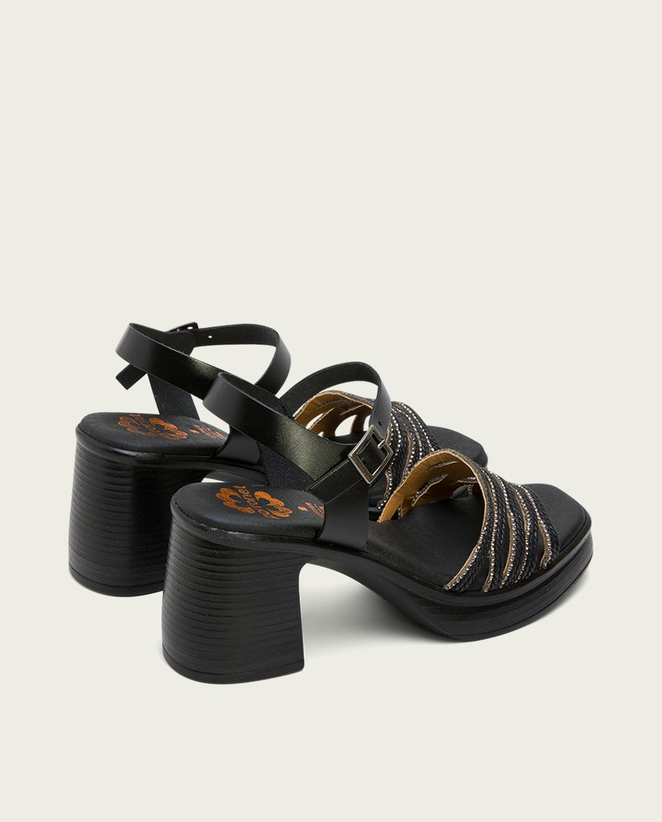 porronet SANDALIA TACON PIEL Y TEXTIL NEGRO ILKA Tienda de fábrica