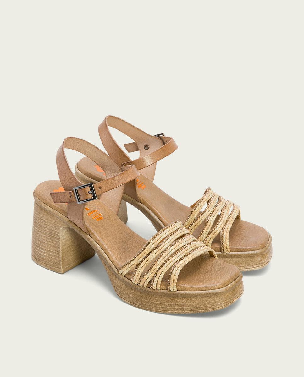 porronet SANDALIA TACON PIEL Y TEXTIL TAUPE NATURAL ILKA Limitado a 3 días