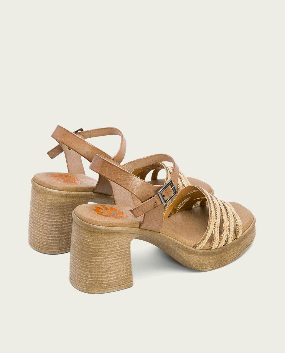 porronet SANDALIA TACON PIEL Y TEXTIL TAUPE NATURAL ILKA Limitado a 3 días