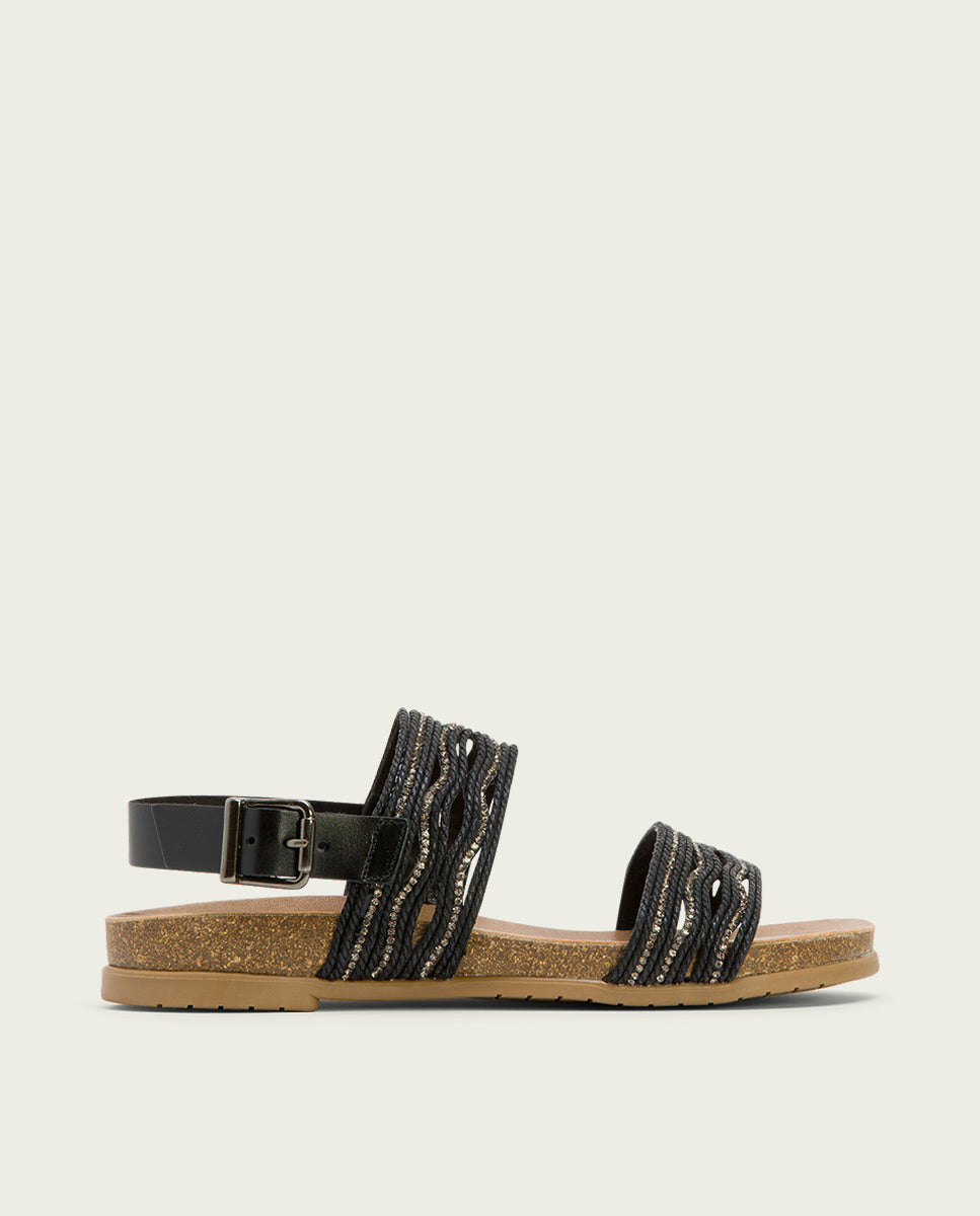porronet SANDALIA BIO CON PALA TEXTIL PIEL NEGRA DARLA Ahorra y exporta