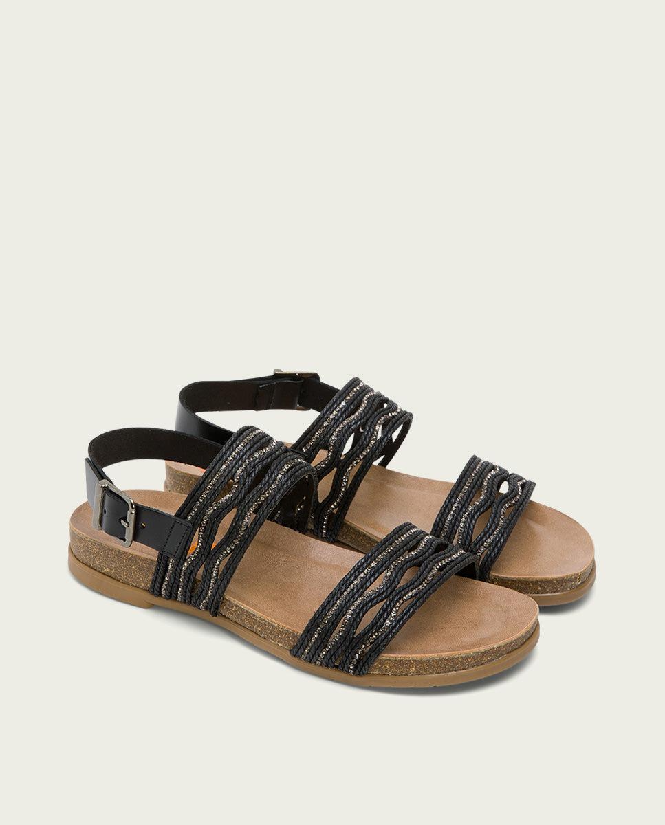 porronet SANDALIA BIO CON PALA TEXTIL PIEL NEGRA DARLA Ahorra y exporta