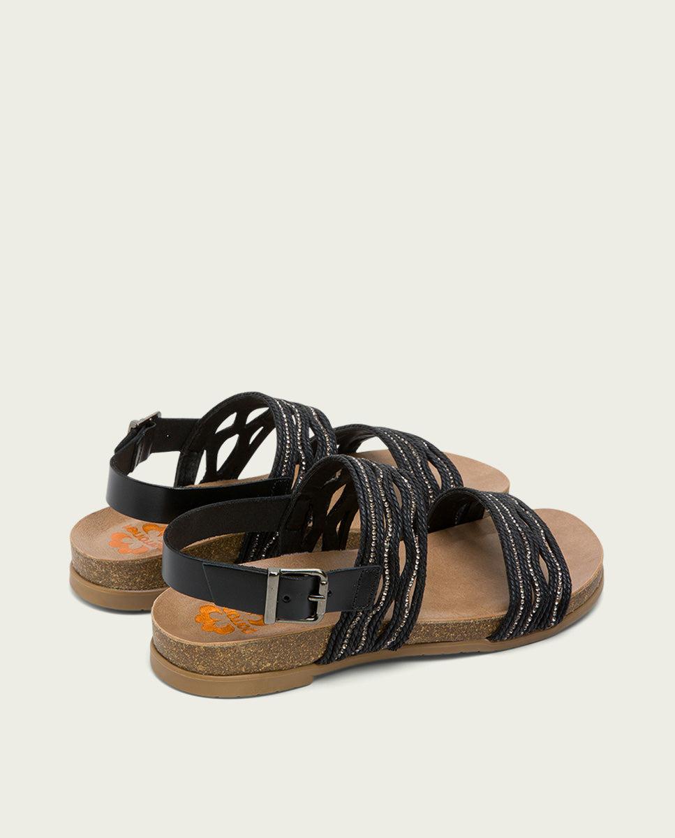 porronet SANDALIA BIO CON PALA TEXTIL PIEL NEGRA DARLA Ahorra y exporta