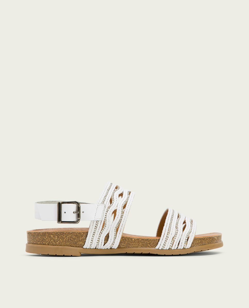 porronet SANDALIA BIO CON PALA TEXTIL PIEL BLANCA DARLA
