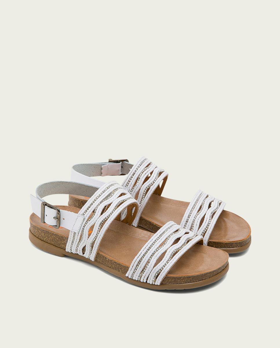 porronet SANDALIA BIO CON PALA TEXTIL PIEL BLANCA DARLA Precios de Black Friday