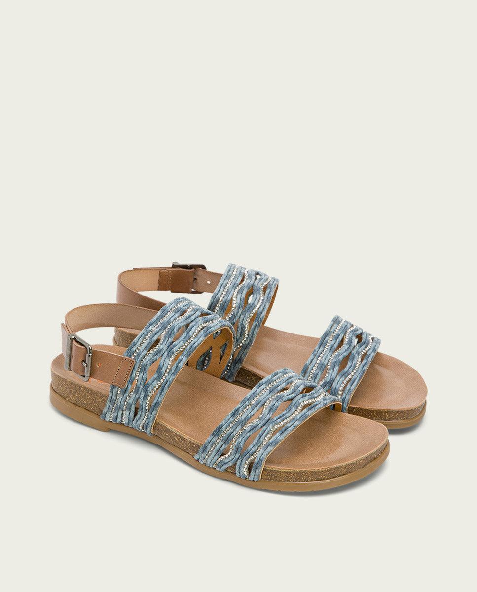 porronet SANDALIA BIO CON PALA TEXTIL PIEL TAUPE AZUL DARLA Libre de impuestos