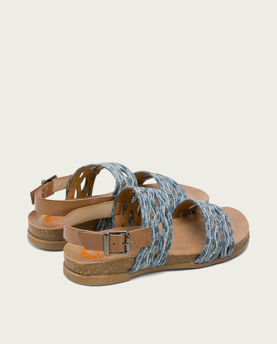 porronet SANDALIA BIO CON PALA TEXTIL PIEL TAUPE AZUL DARLA Libre de impuestos