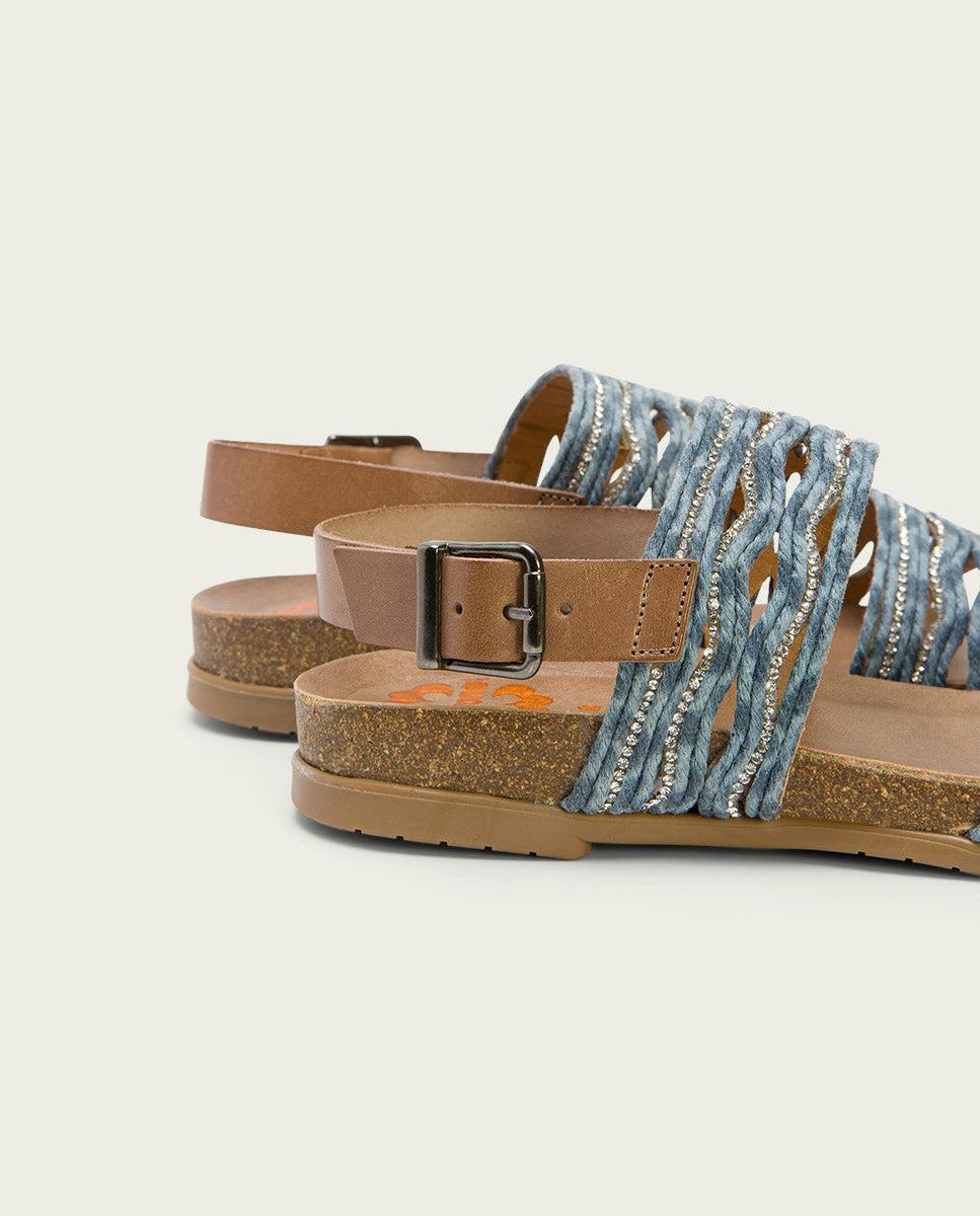 porronet SANDALIA BIO CON PALA TEXTIL PIEL TAUPE AZUL DARLA Libre de impuestos