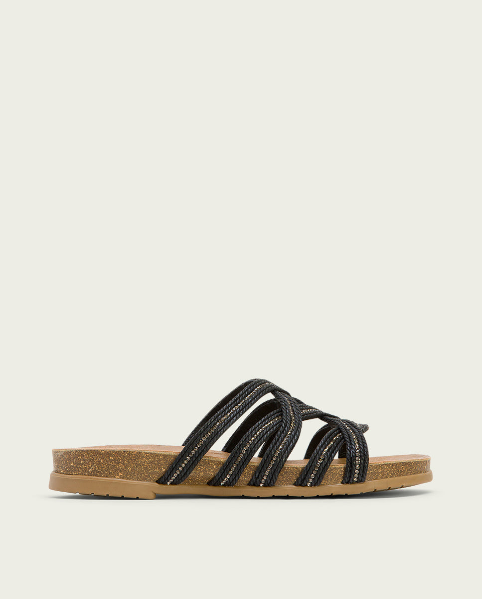 porronet SANDALIA BIO CON PALA TEXTIL PIEL NEGRO DAFNE