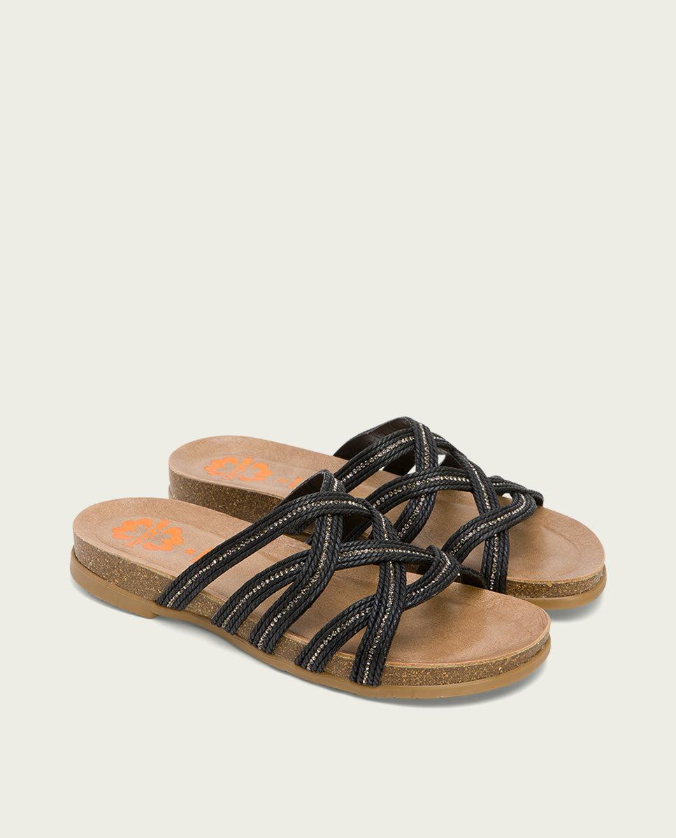 porronet SANDALIA BIO CON PALA TEXTIL PIEL NEGRO DAFNE Descuentos del mes