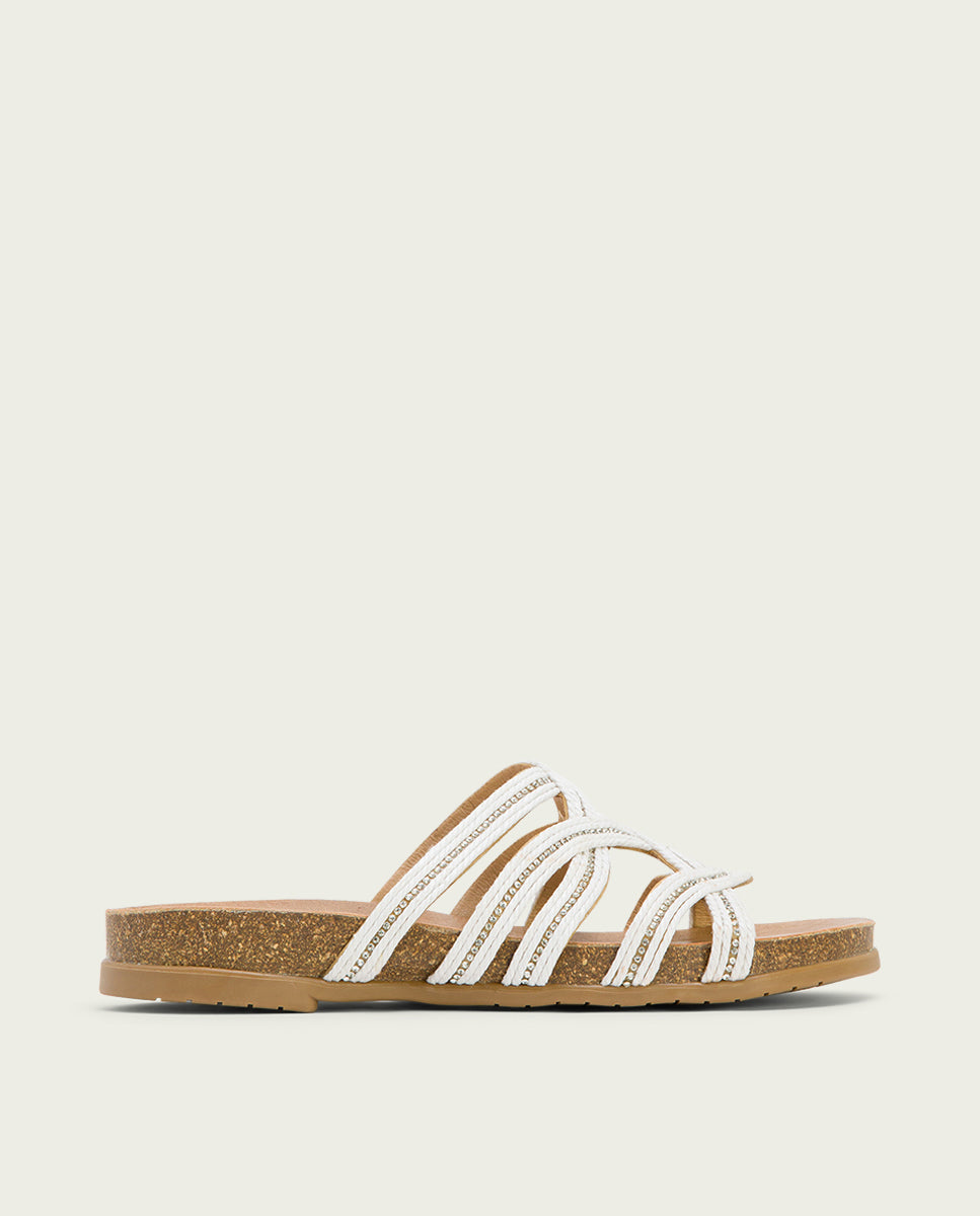 porronet SANDALIA BIO CON PALA TEXTIL PIEL BLANCO DAFNE