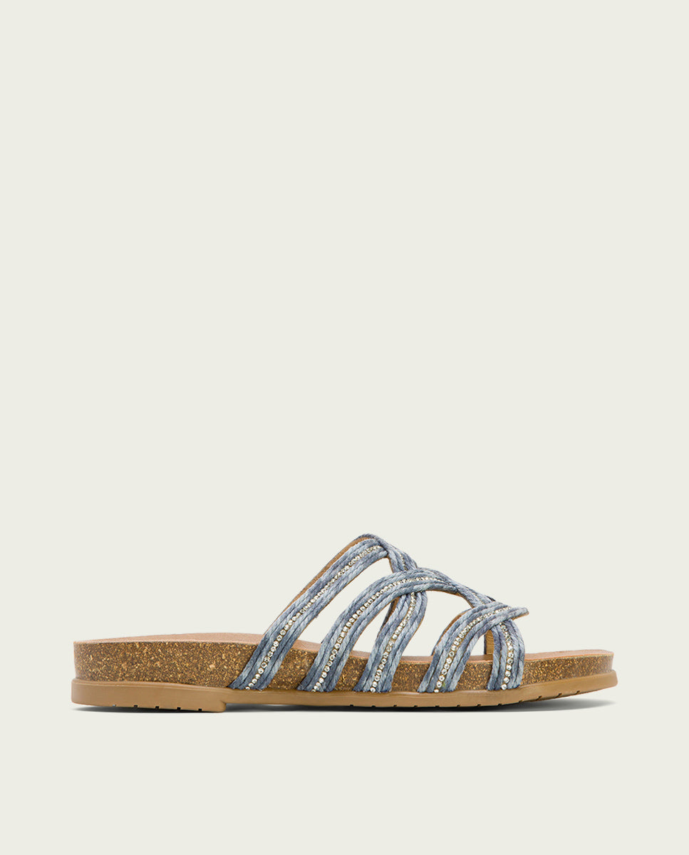 porronet SANDALIA BIO CON PALA TEXTIL PIEL AZUL DAFNE