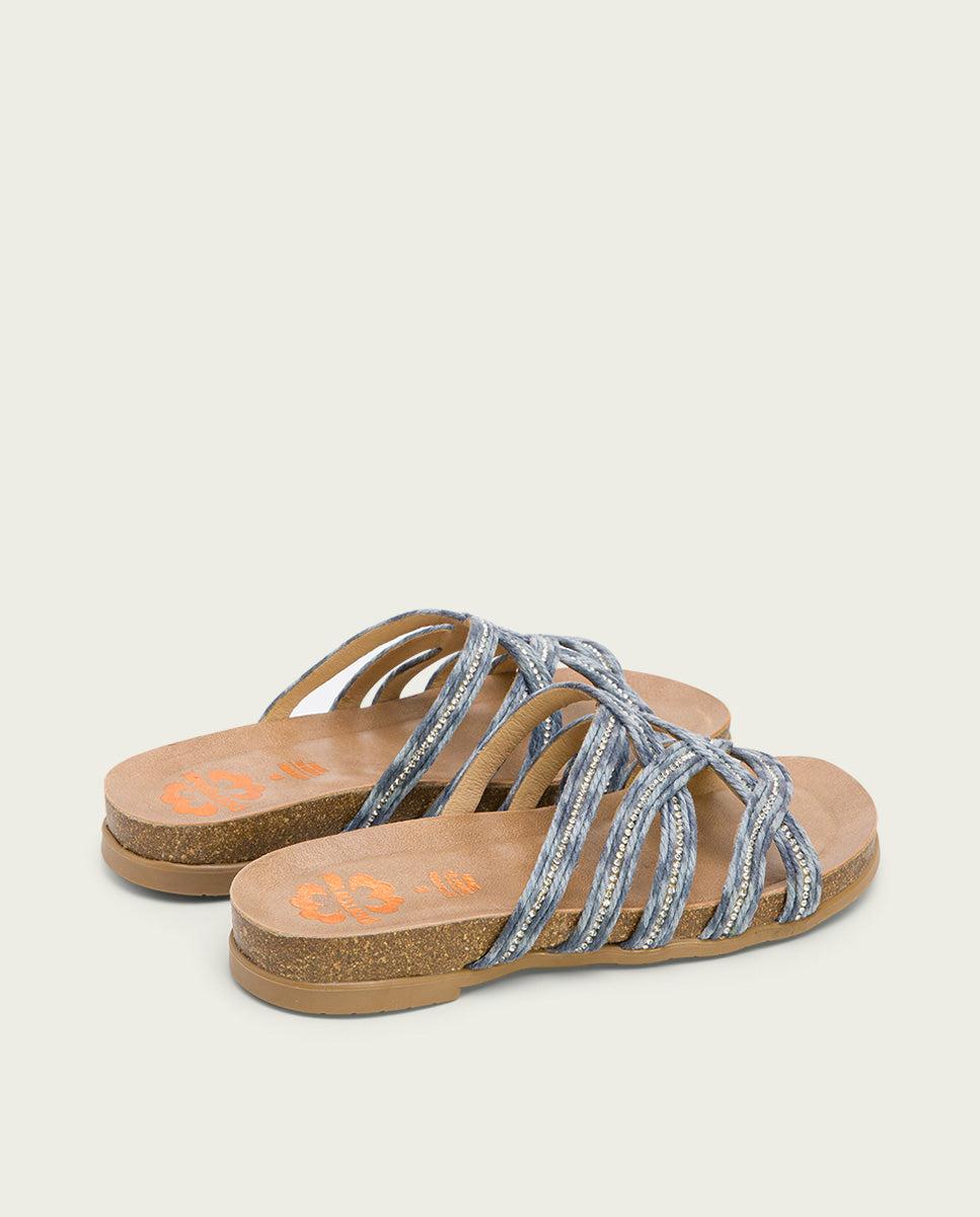 porronet SANDALIA BIO CON PALA TEXTIL PIEL AZUL DAFNE Última moda
