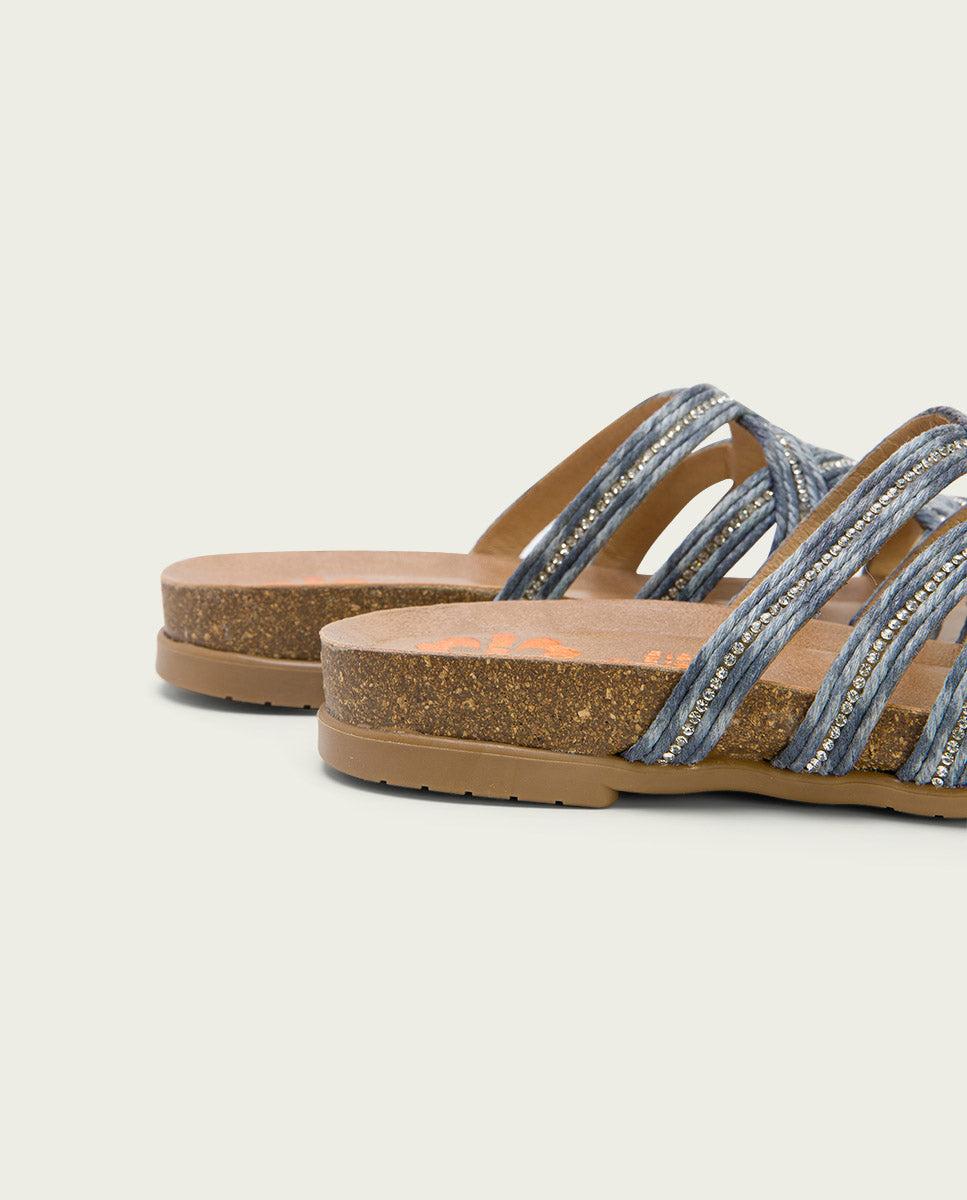 porronet SANDALIA BIO CON PALA TEXTIL PIEL AZUL DAFNE Última moda