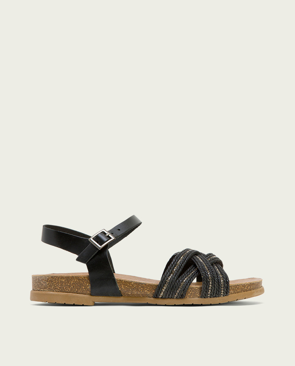 porronet SANDALIA BIO CON PALA TEXTIL PIEL NEGRA DÁNAE Ofertas de temporada