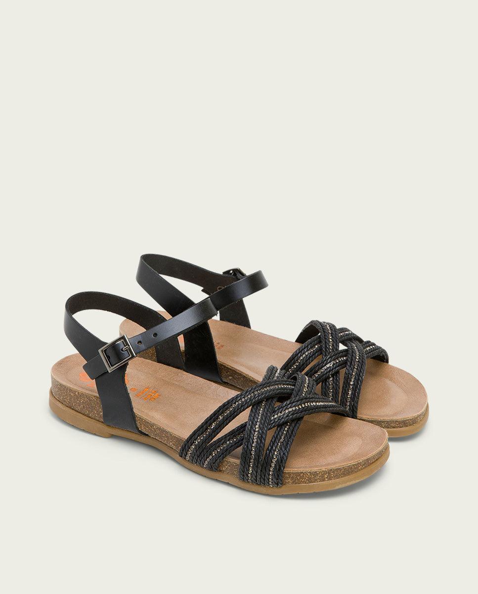 porronet SANDALIA BIO CON PALA TEXTIL PIEL NEGRA DÁNAE Ofertas de temporada