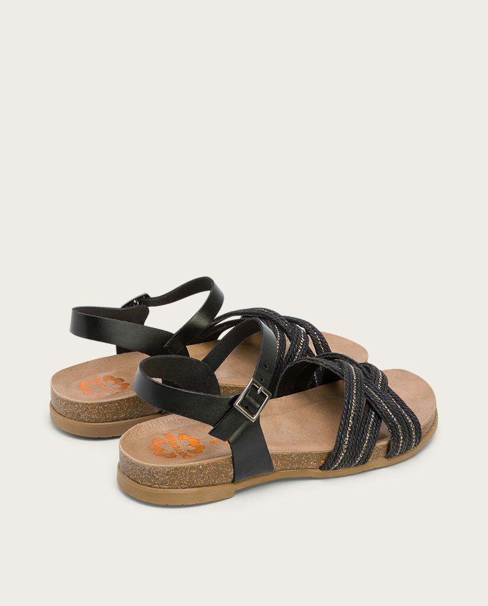 porronet SANDALIA BIO CON PALA TEXTIL PIEL NEGRA DÁNAE Ofertas de temporada