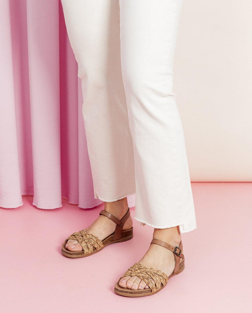 porronet SANDALIA BIO CON PALA TEXTIL TAUPE NATURAL PIEL DÁNAE Ofertas especiales
