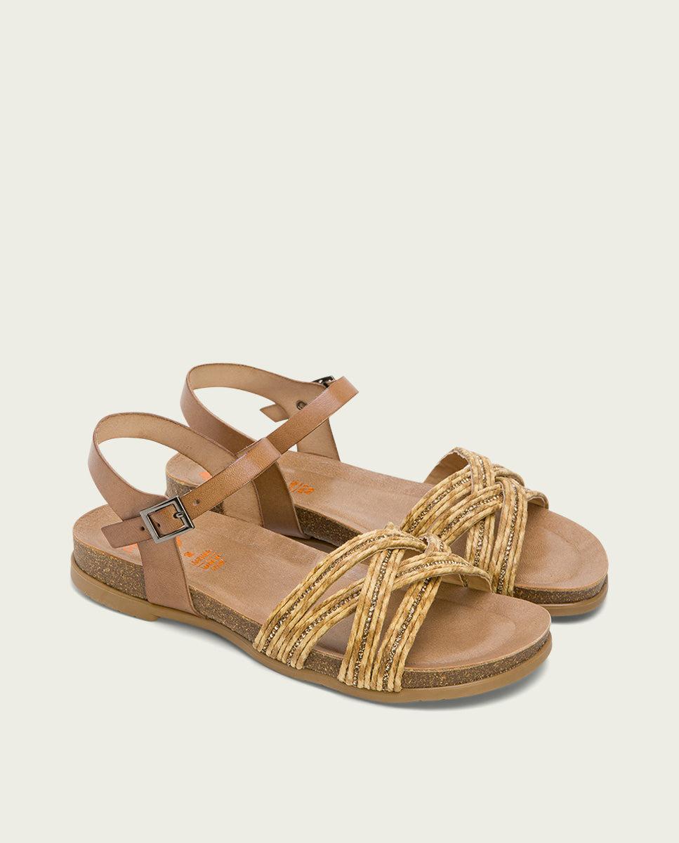 porronet SANDALIA BIO CON PALA TEXTIL TAUPE NATURAL PIEL DÁNAE Ofertas especiales