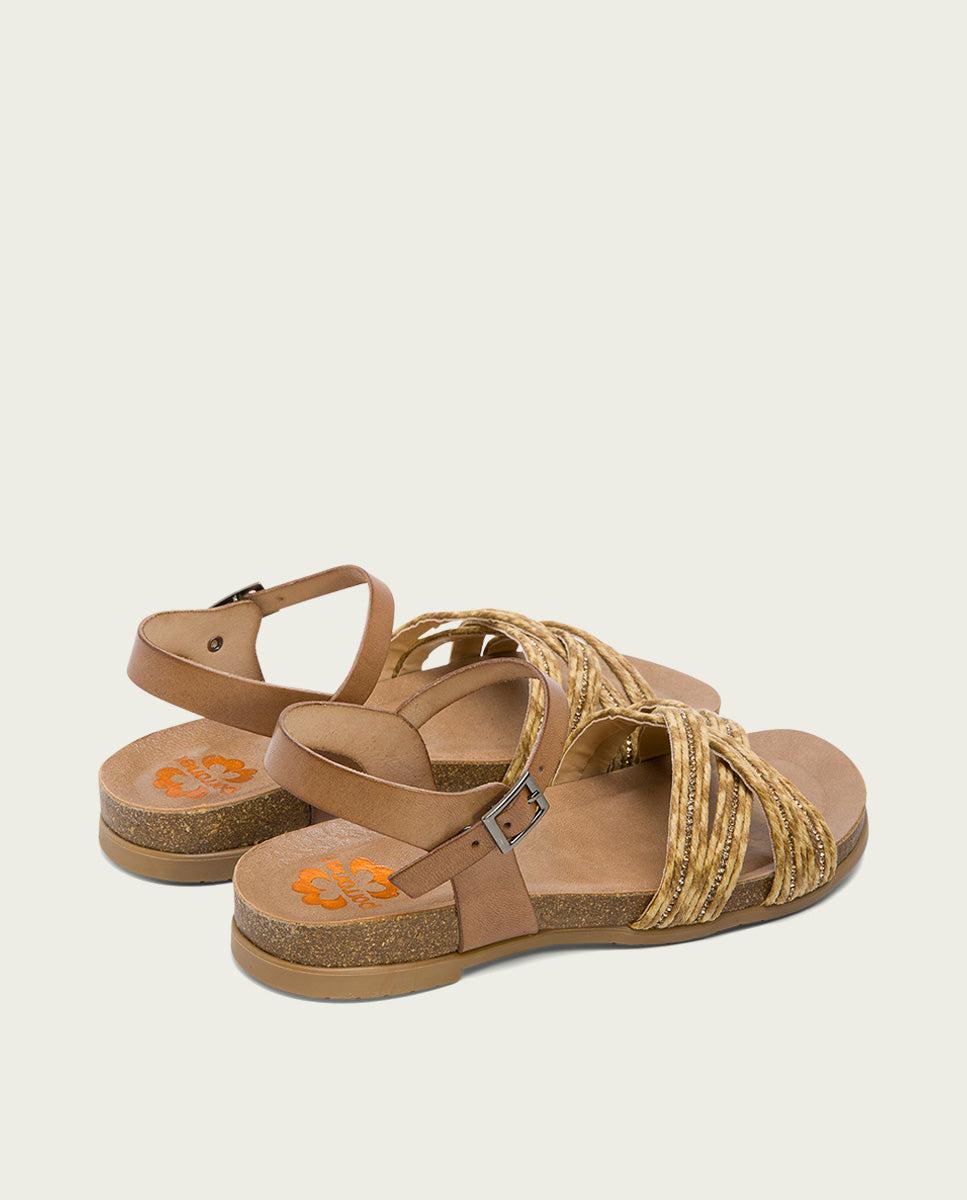 porronet SANDALIA BIO CON PALA TEXTIL TAUPE NATURAL PIEL DÁNAE Ofertas especiales